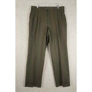 VTG Nautica 38x32 Drk Green Dress Suit Pants Pleated Cuffed 100% Wool Trouser